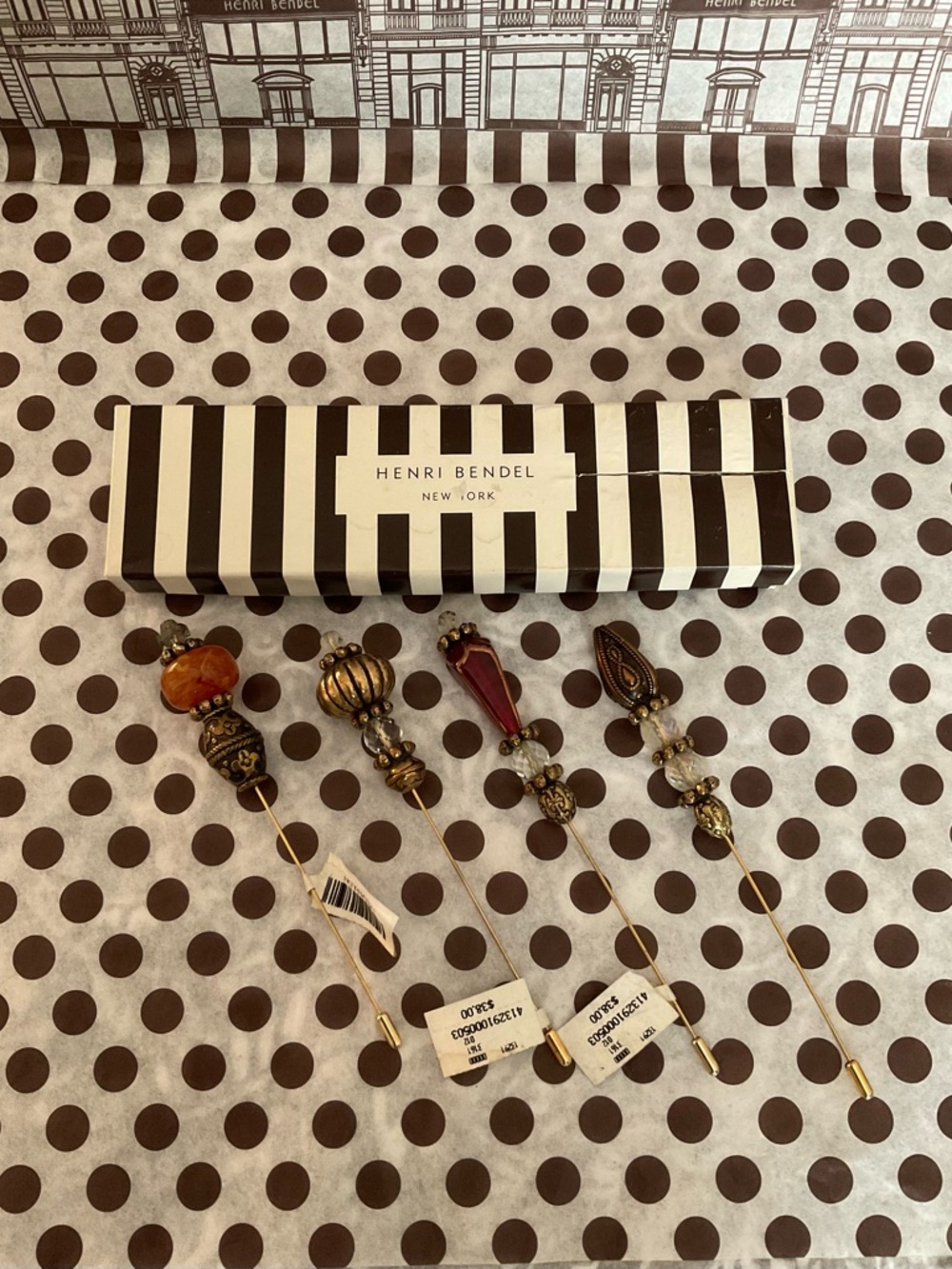 RARE Henri Bendel New York Archival Accessory Set of 4 Assorted Stick Pins